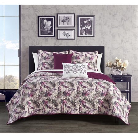 FIXTURESFIRST 5 Piece Campos Quilt Set; Purple - King Size FI2099624